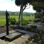 Well pump as garden fountain.