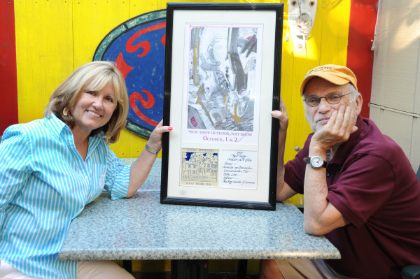 Picture Attached: L-R, Connie Gering, New Hope Chamber President and Arts & Crafts Founder, John Larsen photographed at John & Peter’s shown with original Arts & Crafts discovered memorabilia.