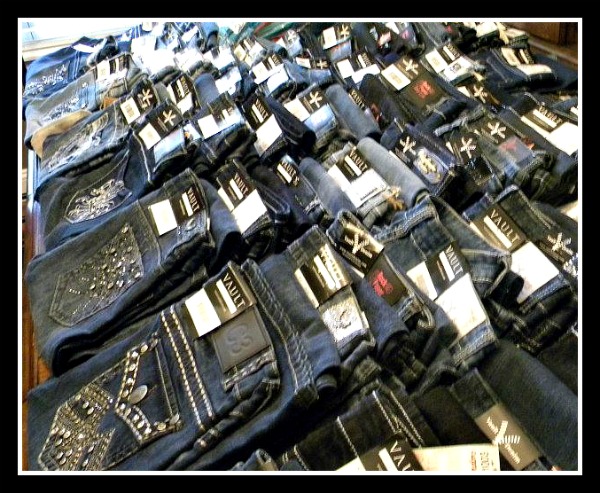 Jeans arranged neatly cropped and framed