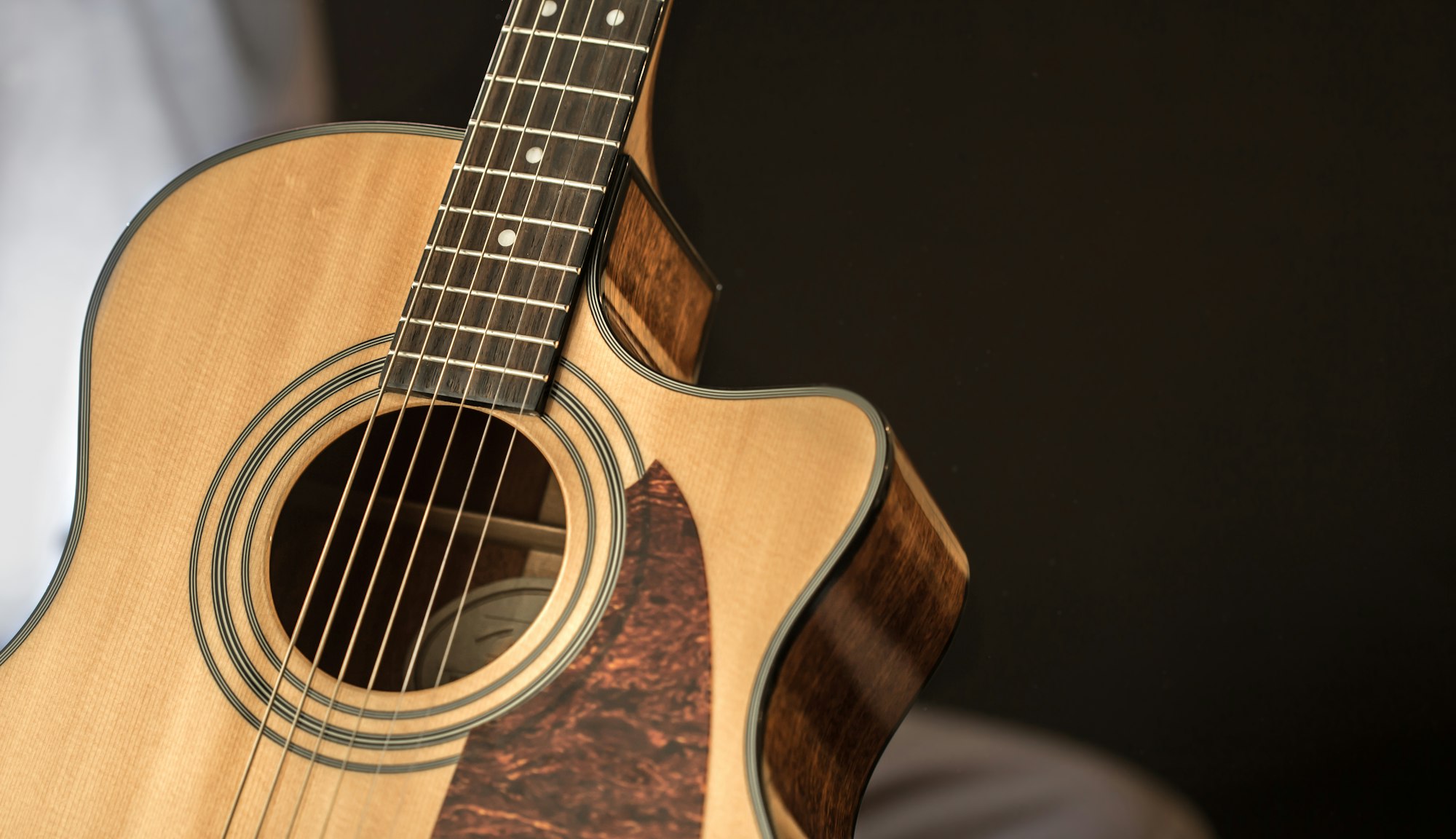 acoustic guitar closeup with copy space