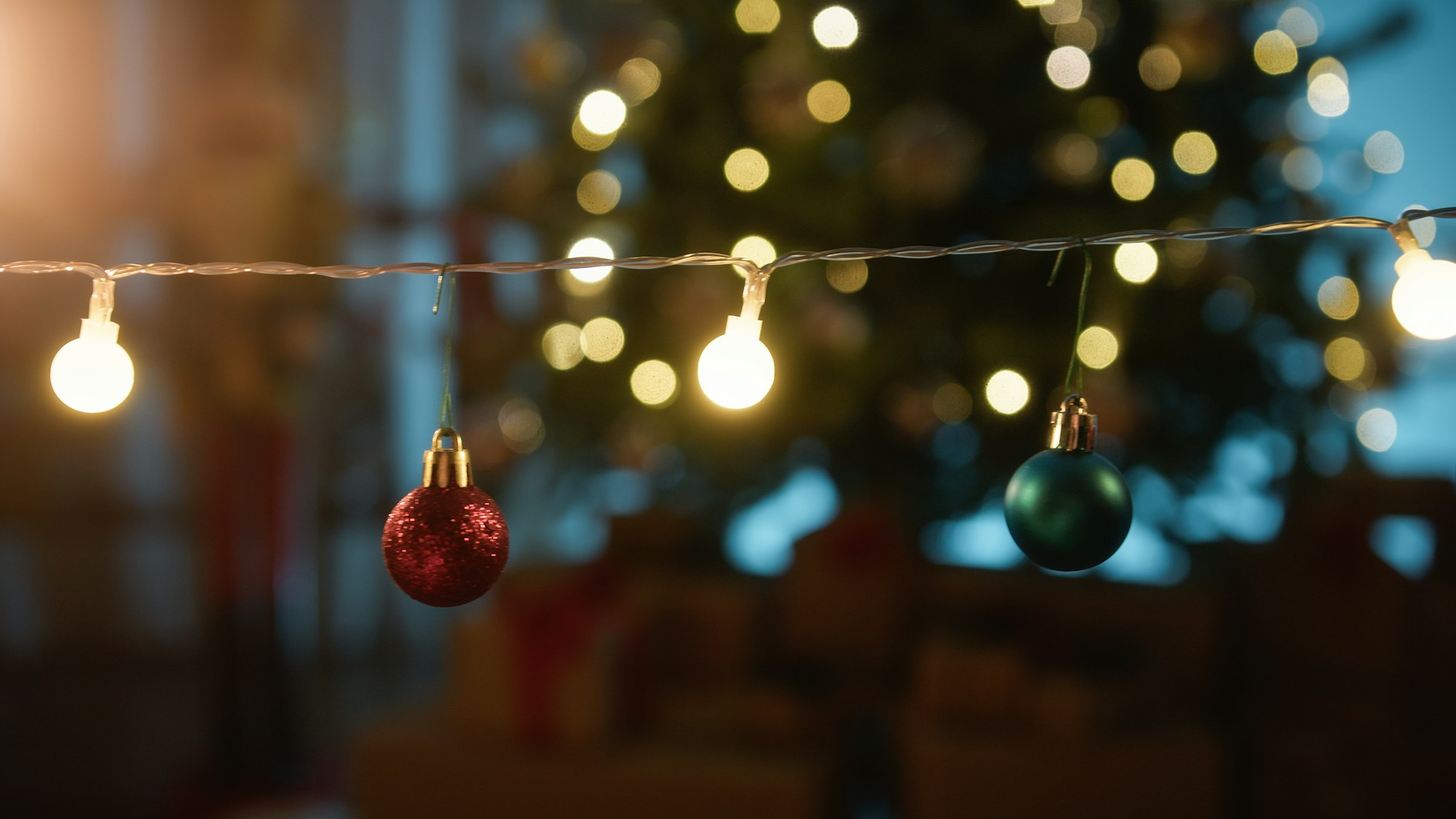 Christmas Lights Wire Against Tree