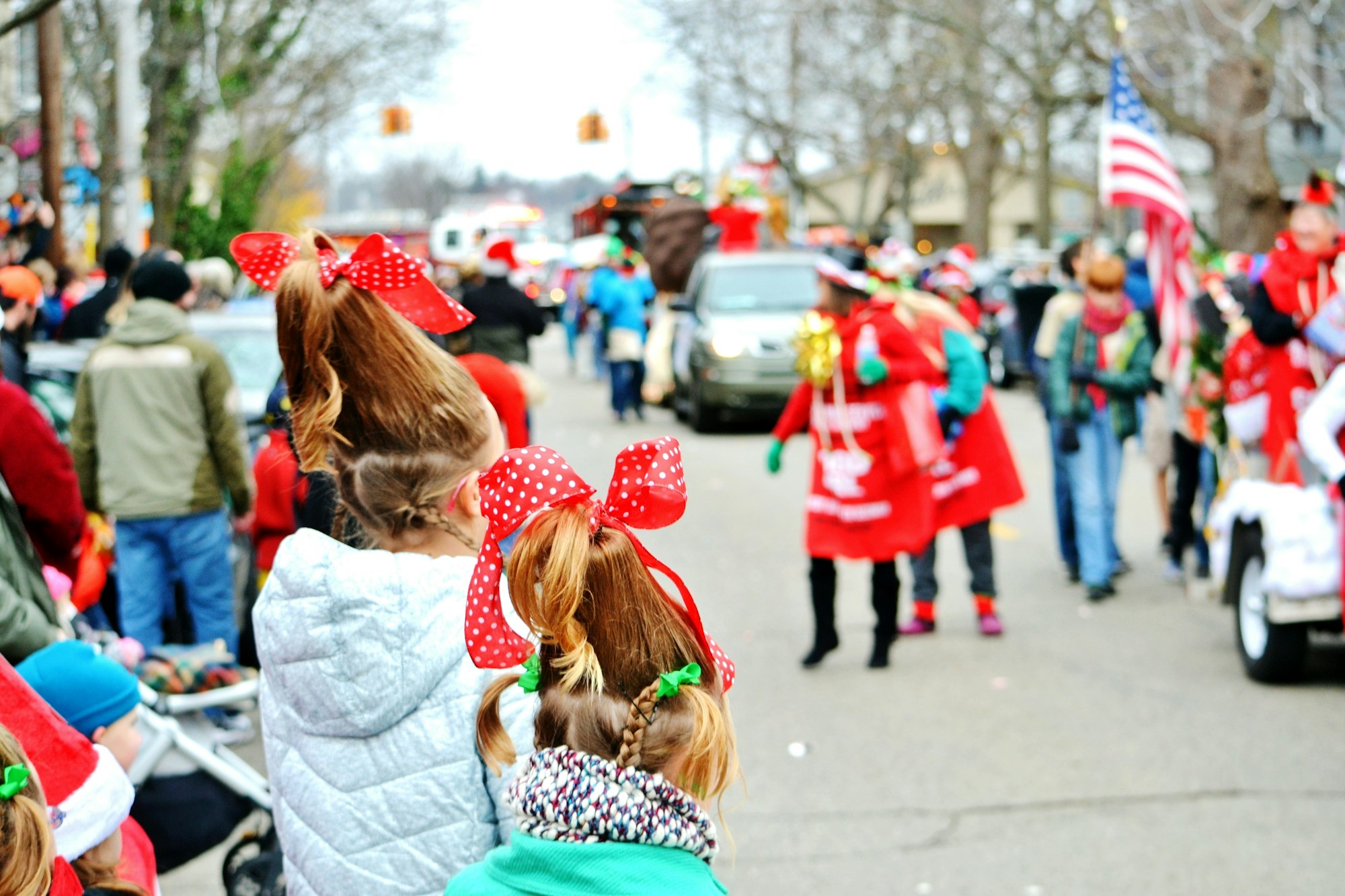 Small town USA having Christmas parade