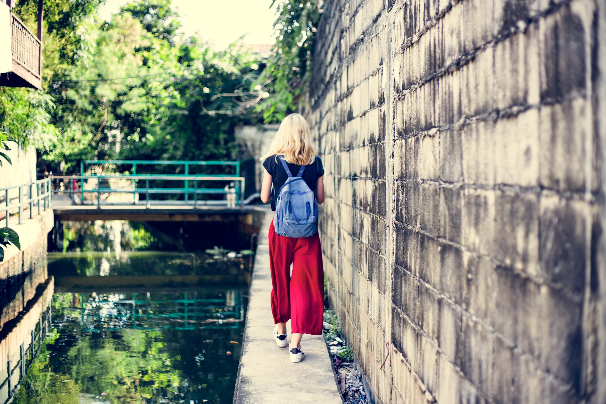 Woman Caucasian Traveler Tour Explore Canal Concept Woman Caucasian Traveler Tour Explore Canal Concept