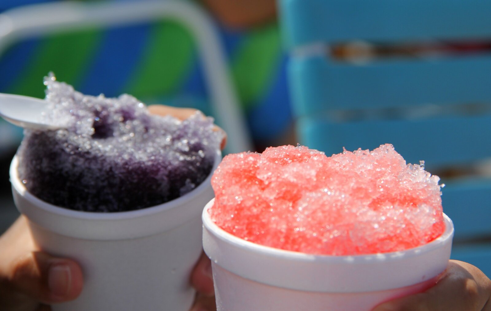 Very refreshing red & purple Italian ice or slushy on a very hot summer day to cool down